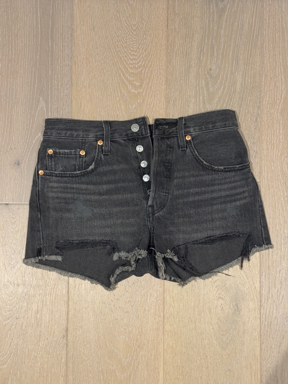 Levi's Black Distressed Button-Fly Denim Cutoff 501 Shorts